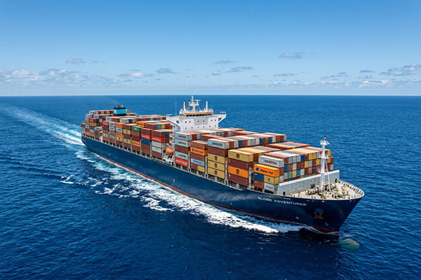 Large container ship at sea representing AB Export's reliable ocean freight services